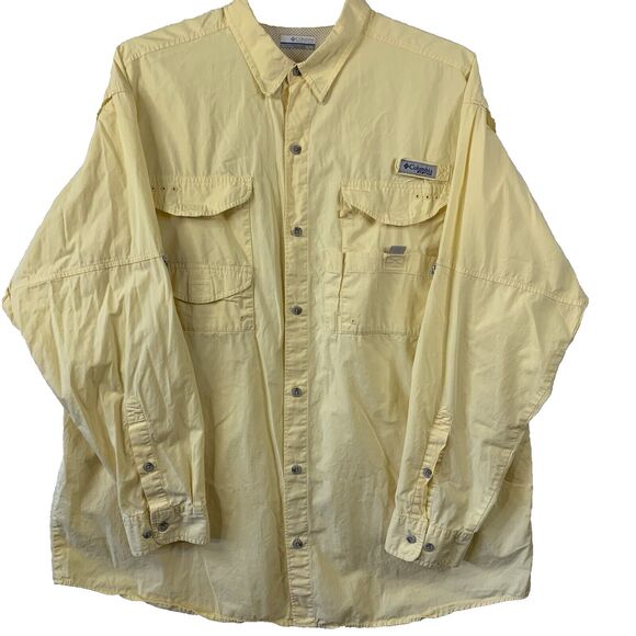 Columbia PFG Shirt Men XL Yellow Fishing Vented Performance Sportswear Techwear - Picture 1 of 13